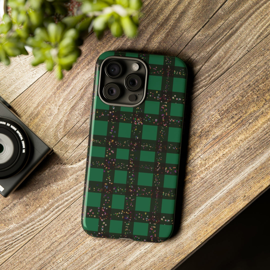Cute IPhone Case | iPhone 15 Case | iPhone 15 Pro Max Case, Iphone 14 Case, Iphone 14 Pro Max Case IPhone Case for Art Lovers, Green Festive Plaid - Studio40ParkLane