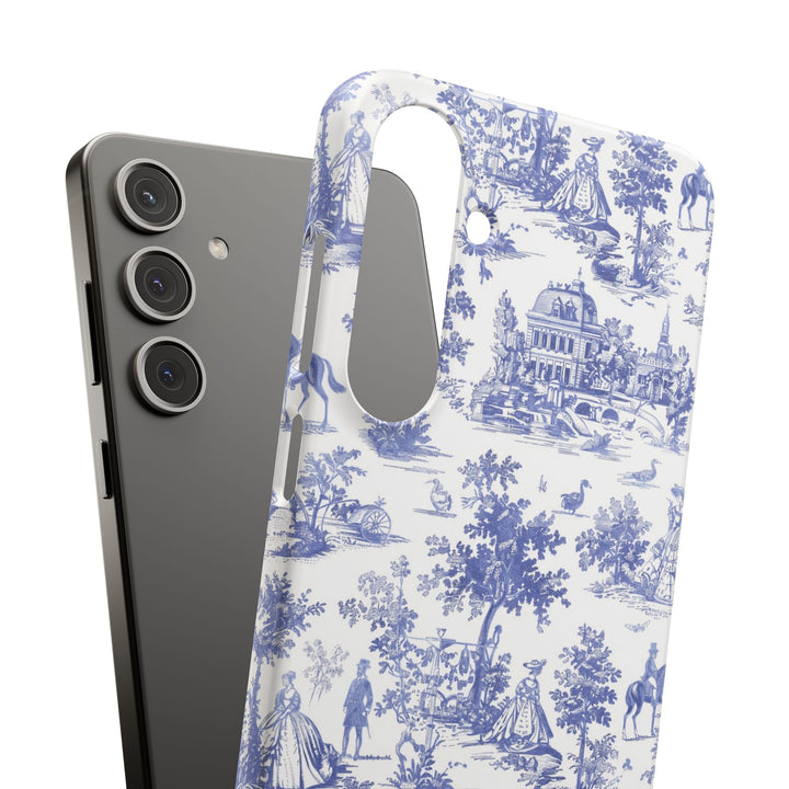 Sleek Snap Blue French Toile Cute Phone Case for iPhone 16 15 14 13 12 11 X Xs Max Xr Pro Plus Samsung Galaxy S24 S23 S22 S21 S20 Note Ultra
