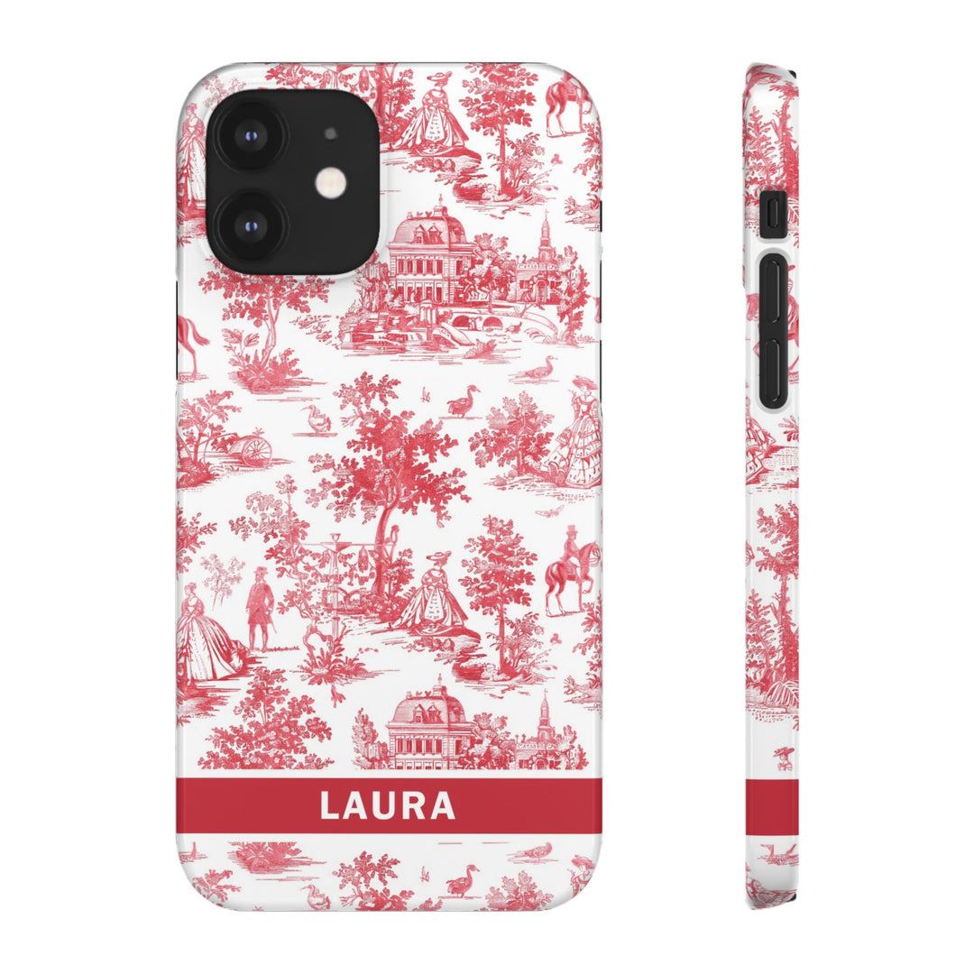 Snap French Toile Personalized Initial Custom Gift for Her Cute Phone Cases for Samsung S24, S23, S22, S21, S20, Plus and Ultra and Iphone, 16, 15, 14, 13, 12, 11. 10 - Studio40ParkLane