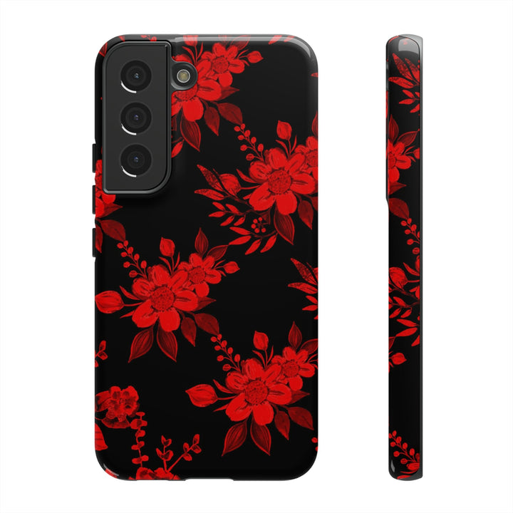 Cute Samsung Phone Case | Aesthetic Samsung Phone Case | Galaxy S23, S22, S21, S20 | Red Black Flowers, Protective Phone Case - Studio40ParkLane