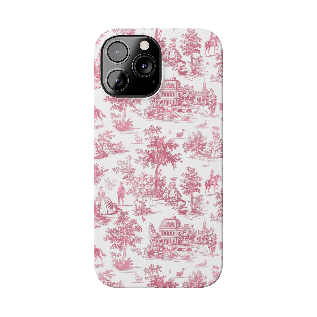 Slim Pink Vintage French Toile Cute Phone Cases for Iphone 16 Pro Max | iPhone 15 Case | iPhone 15 Pro Max Case, Iphone 14, Iphone 14 Pro Max, Iphone 13 12 11 8 7 - Studio40ParkLane