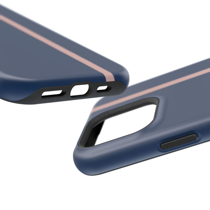 MagSafe Navy Blue Blush Pink Stripe Tough Phone Case iPhone 18 17 16 15 14 13 Pro Max Samsung Galaxy S26 Dual Layer Modern Luxury Cover - Studio40ParkLane