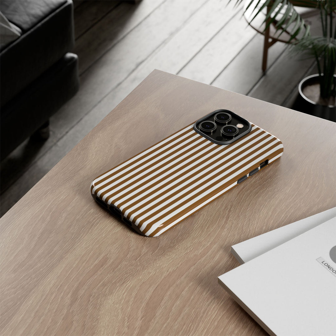 Tough Premium Mocca Brown Stripes Phone Case Gift for Her - For Apple iPhone 16 Pro Max 16e iPhone 15 Pro iPhone Iphone 14 Plus 13 Pro 12 SE XR - Studio40ParkLane