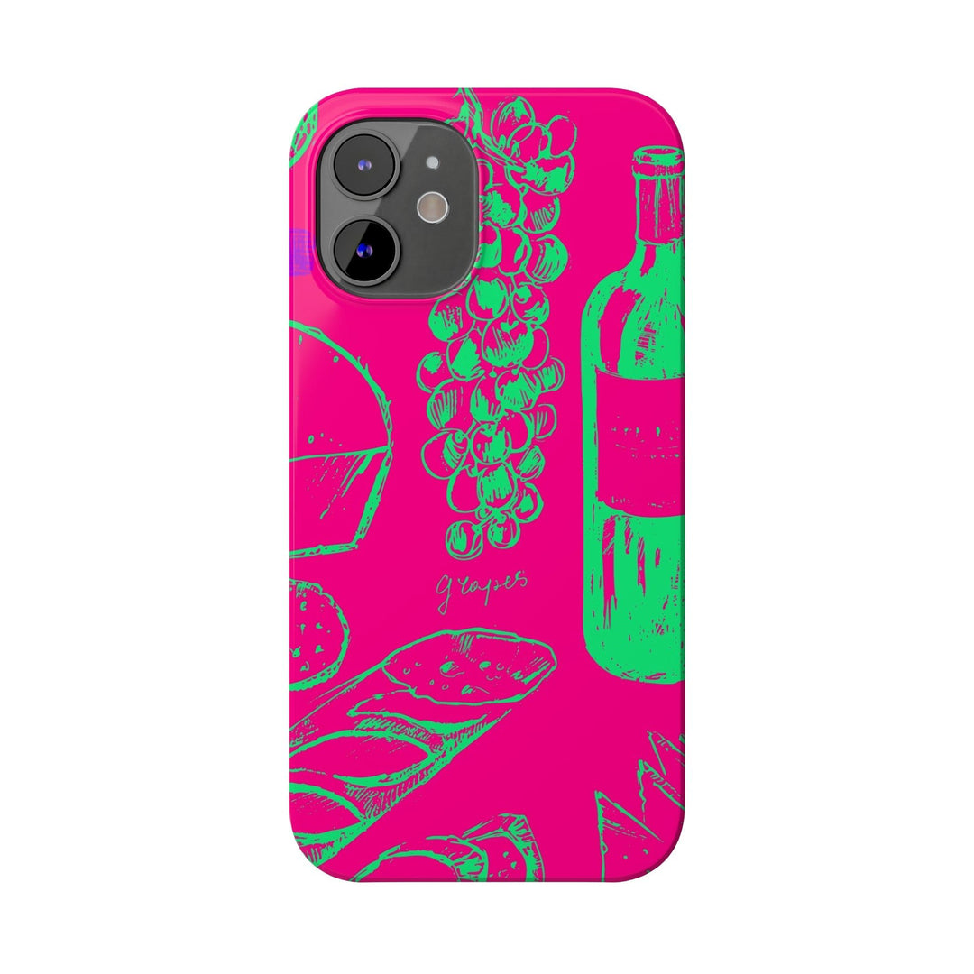 Slim French Food Wine Pink Green Cute Phone Cases for Iphone | iPhone 15 Case | iPhone 15 Pro Max Case, Iphone 14, Iphone 14 Pro Max, Iphone 13, - Studio40ParkLane