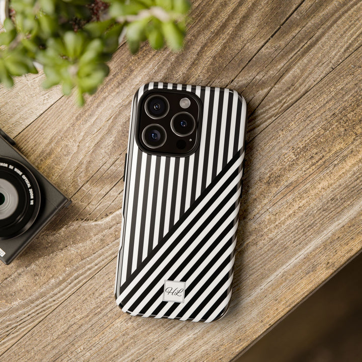 Custom Personalized Aesthetic Stripes Black White Tough Phone Case - For iPhone 17 Pro Max iPhone 16 Pro iPhone 15 Iphone 14 Plus 13 12 11 - Studio40ParkLane