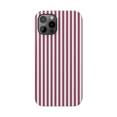 Slim Claret Red Striped Cute Phone Case for Iphone 16 - | iPhone 15 Pro Max Case | iPhone 14 Case Iphone 13 12 11 10 9 8 7 XS X Gift for Her - Studio40ParkLane