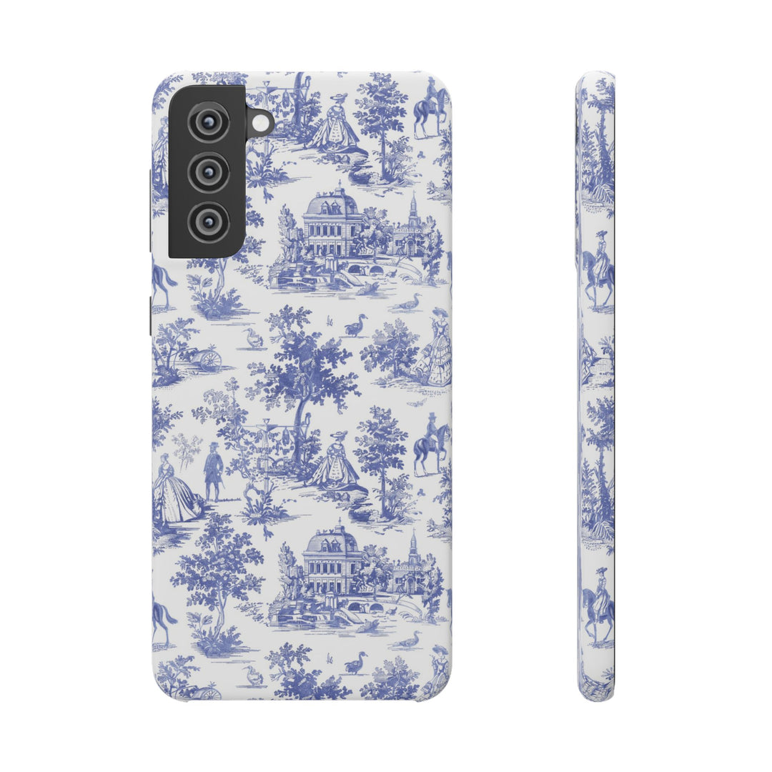 Sleek Snap Blue French Toile Cute Phone Case for iPhone 16 15 14 13 12 11 X Xs Max Xr Pro Plus Samsung Galaxy S24 S23 S22 S21 S20 Note Ultra