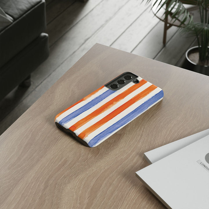 Tough Cute Blue Orange Stripes Phone Case, for IPhone 17 Pro Max | Iphone 17 Air, Iphone 16, IPhone 15, 14 13 12, Samsung Galaxy S26, S25, S24, S23 - Studio40ParkLane