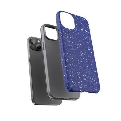 Chic Blue Faux Play on Glitter Effect Cute Phone Case, for IPhone 16 pro Max | Iphone 15, Iphone 14, IPhone 13 Case, 11 8 7, Samsung Galaxy S24, S23, S22, S21, 2 Layer Protection