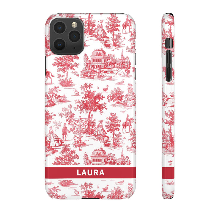 Snap French Toile Personalized Initial Custom Gift for Her Cute Phone Cases for Samsung S24, S23, S22, S21, S20, Plus and Ultra and Iphone, 16, 15, 14, 13, 12, 11. 10 - Studio40ParkLane
