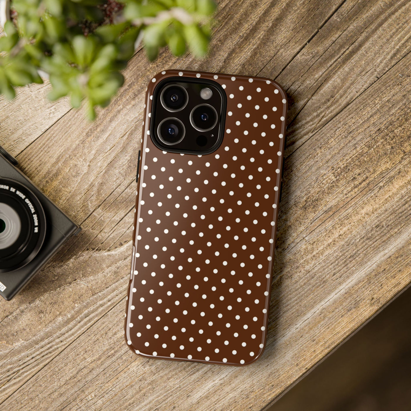Aesthetic Tough Mocha Brown Polka Dots Premium Phone Case - For iPhone 17 Pro Max iPhone 16 Pro iPhone 15 Iphone 14 Plus 13 Pro 12 11 10 - Studio40ParkLane