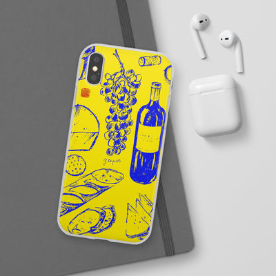 Cute Flexi Phone Cases, French Food Wine Yellow Blue, Compatible with Samsung Galaxy S23, Samsung S22, Samsung S21, Samsung S20, Galaxy S20 Ultra