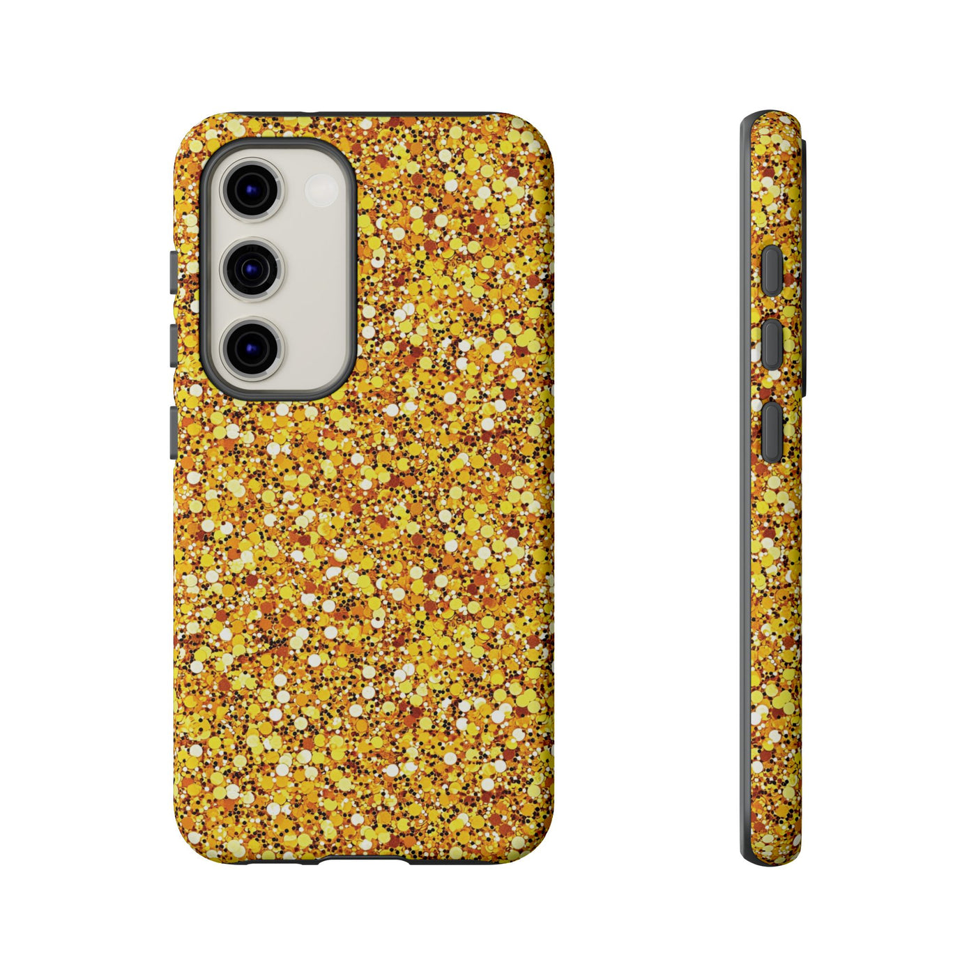 Chic Gold Faux Play on Glitter Effect Cute Phone Case, for IPhone 16 pro Max | Iphone 15, Iphone 14, IPhone 13 Case, 11 8 7, Samsung Galaxy S24, S23, S22, S21, 2 Layer Protection