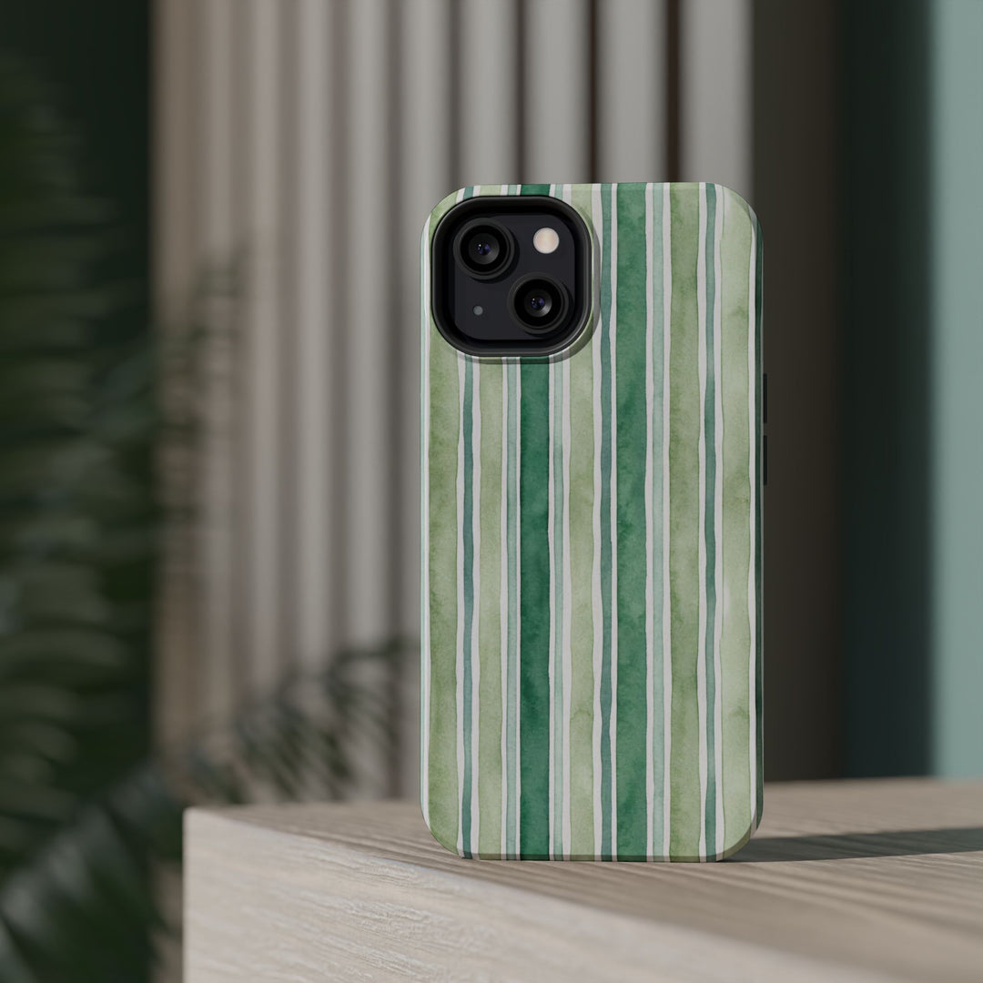 Aesthetic Tough Magsafe Green Stripes Watercolor Phone Case - For iPhone 17 Pro Max iPhone 16 Pro iPhone 15 Iphone 14 Plus 13 Pro 12 11 10 - Studio40ParkLane
