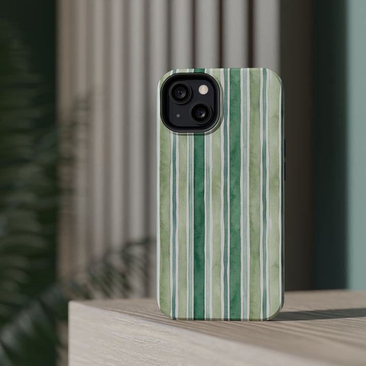 Aesthetic Tough Magsafe Green Stripes Watercolor Phone Case - For iPhone 17 Pro Max iPhone 16 Pro iPhone 15 Iphone 14 Plus 13 Pro 12 11 10 - Studio40ParkLane