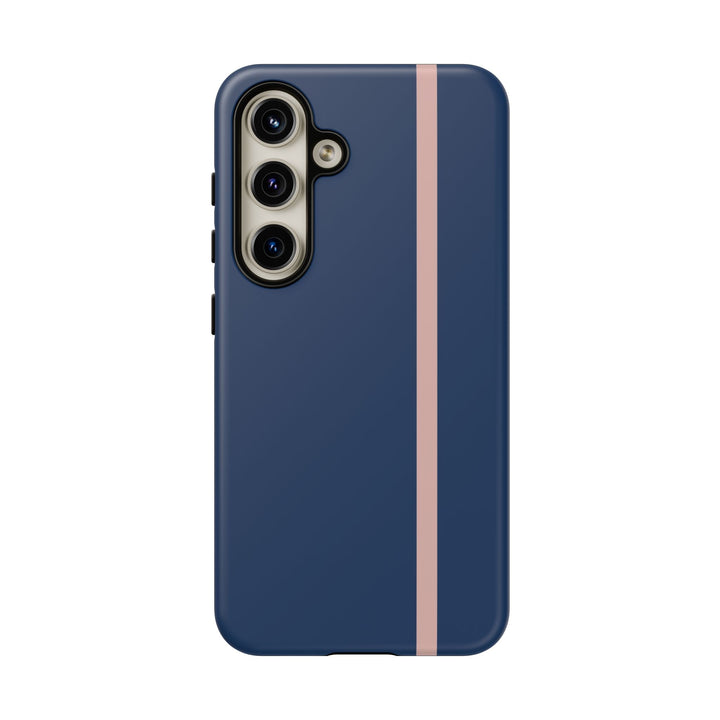 Tough Phone Case Navy Blue Orange Stripe iPhone 18 17 16 15 14 13 12 Pro Max Plus, Samsung Galaxy S26 S25 S24 Ultra Cute Preppy Sport - Studio40ParkLane