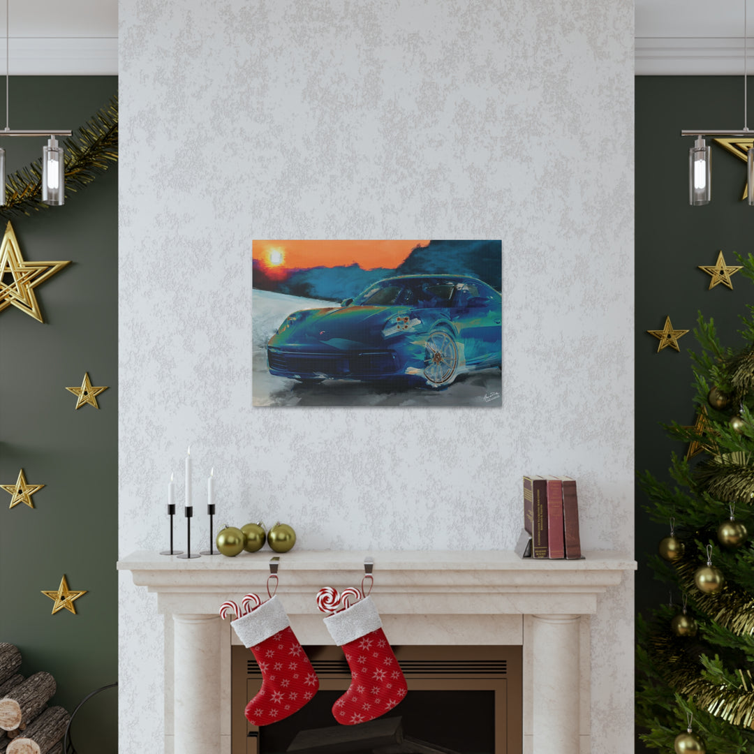 Porsche Wall Art on Canvas Print Gallery Wrapped - Gorgeous Porsche 911 Carrera Wall Art - Set in the mountains with a Sunset - Home Decor - Studio40ParkLane