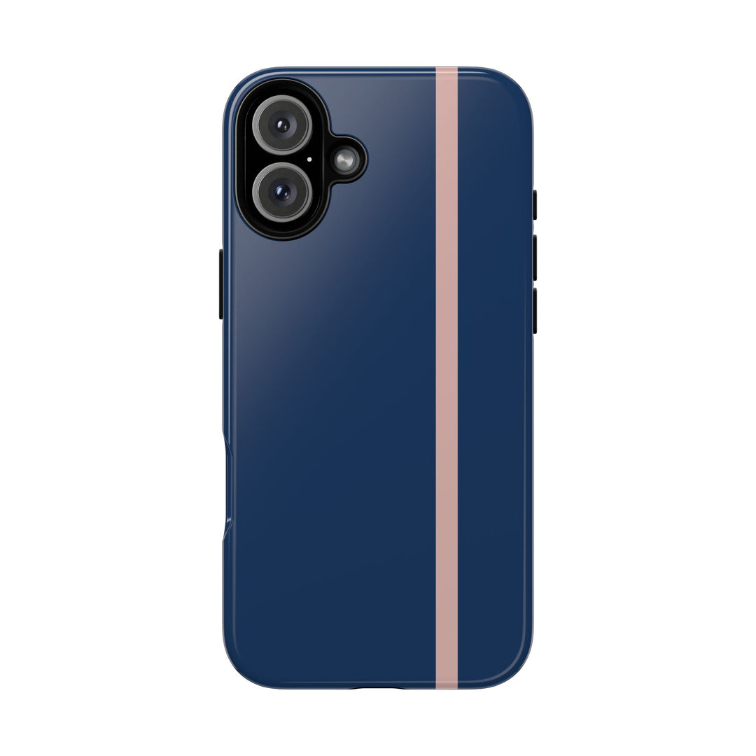Tough Phone Case Navy Blue Orange Stripe iPhone 18 17 16 15 14 13 12 Pro Max Plus, Samsung Galaxy S26 S25 S24 Ultra Cute Preppy Sport - Studio40ParkLane