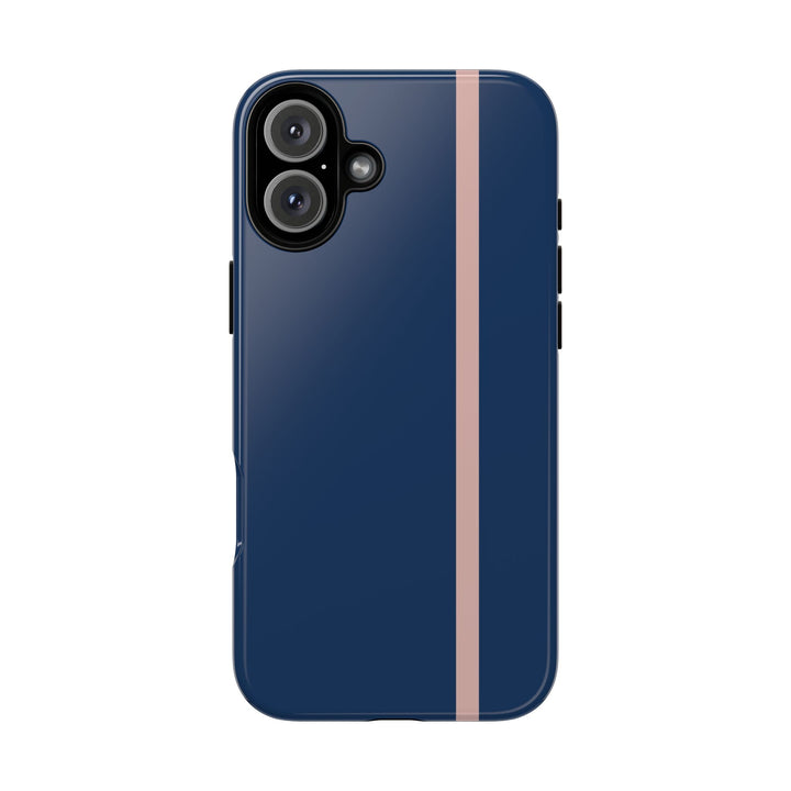 Tough Phone Case Navy Blue Orange Stripe iPhone 18 17 16 15 14 13 12 Pro Max Plus, Samsung Galaxy S26 S25 S24 Ultra Cute Preppy Sport - Studio40ParkLane