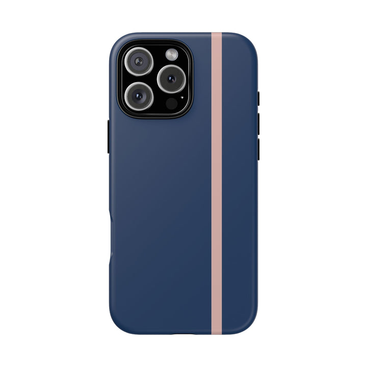 Tough Phone Case Navy Blue Orange Stripe iPhone 18 17 16 15 14 13 12 Pro Max Plus, Samsung Galaxy S26 S25 S24 Ultra Cute Preppy Sport - Studio40ParkLane