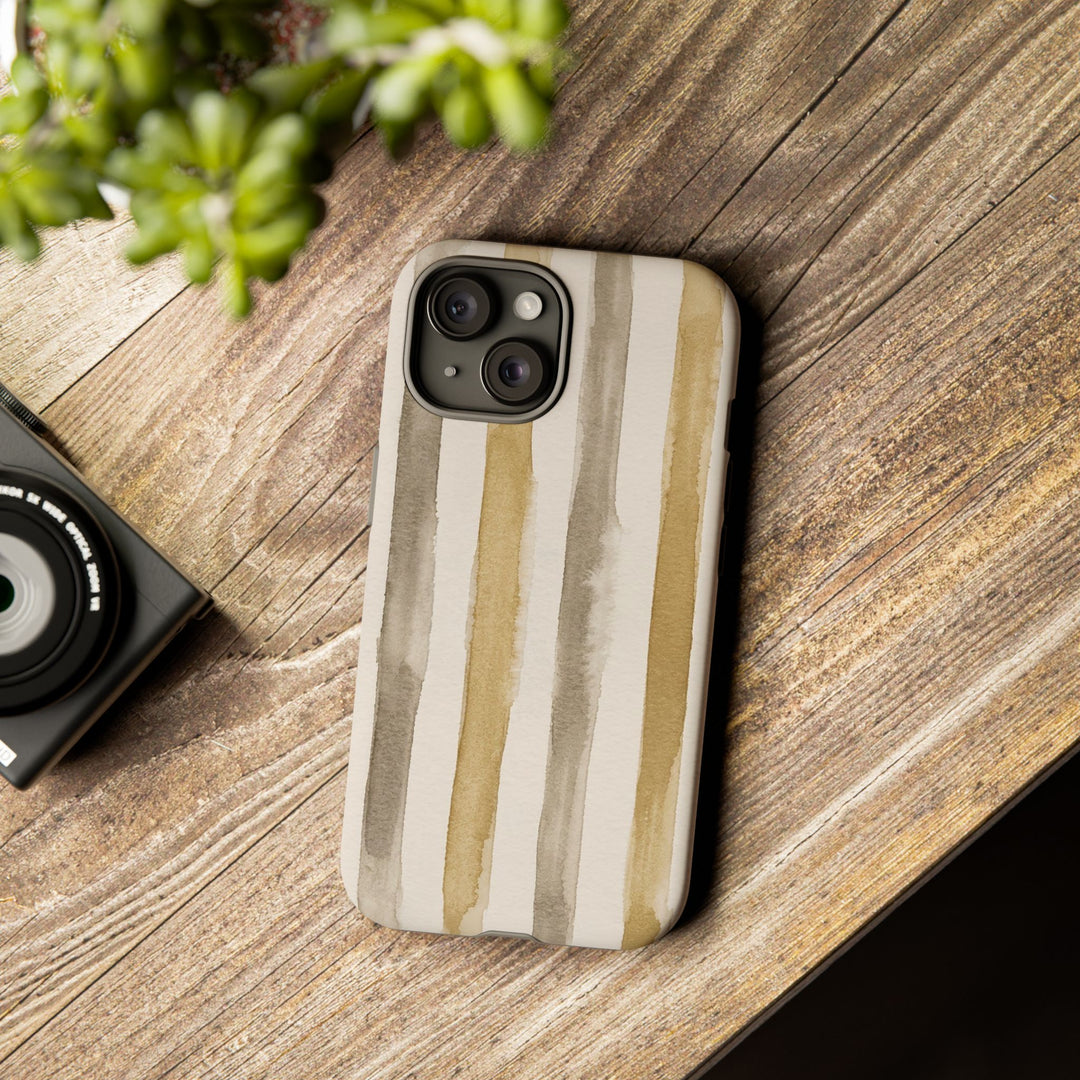 Tough Cute Brown Beige Stripes Phone Case, for IPhone 17 Pro Max | Iphone 17 Air, Iphone 16, IPhone 15, 14 13 12, Samsung Galaxy S26, S25, S24, S23 - Studio40ParkLane