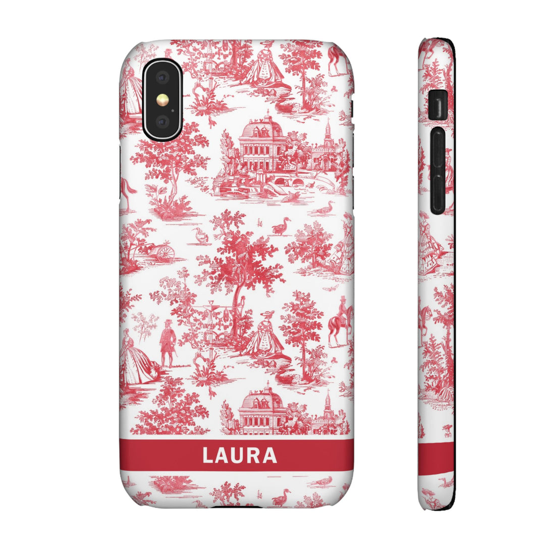 Snap French Toile Personalized Initial Custom Gift for Her Cute Phone Cases for Samsung S24, S23, S22, S21, S20, Plus and Ultra and Iphone, 16, 15, 14, 13, 12, 11. 10 - Studio40ParkLane