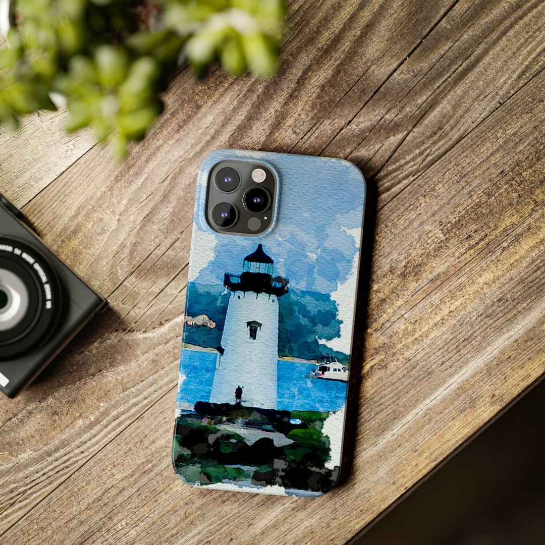 Slim Cute Phone Cases for Iphone - | iPhone 15 Case | iPhone 15 Pro Max Case, Iphone 14 Case, Iphone 14 Pro Max, Iphone 13, Beach Lighthouse Blue - Studio40ParkLane