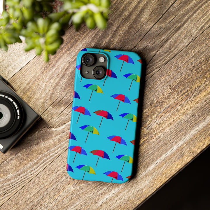 Slim Cute Phone Cases for Iphone - | iPhone 15 Case | iPhone 15 Pro Max Case, Iphone 14 Case, Iphone 14 Pro Max, Iphone 13, Colorful Beach Parasol Blue - Studio40ParkLane