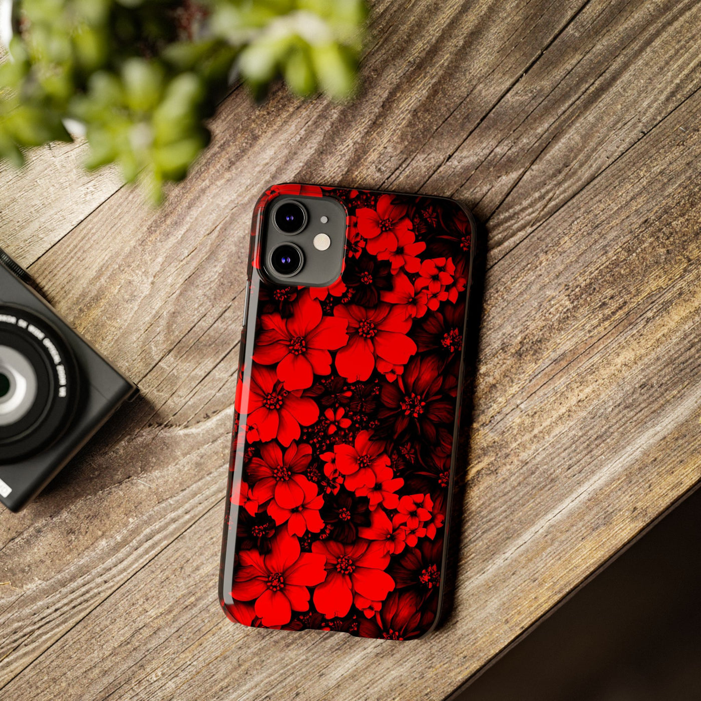 Slim Cute Phone Cases for Iphone - | iPhone 15 Case | iPhone 15 Pro Max Case, Iphone 14 Case, Iphone 14 Pro Max, Iphone 13, Red Black Flowers