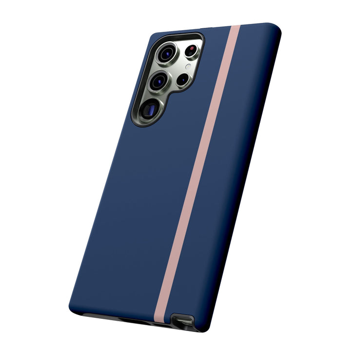 Tough Phone Case Navy Blue Orange Stripe iPhone 18 17 16 15 14 13 12 Pro Max Plus, Samsung Galaxy S26 S25 S24 Ultra Cute Preppy Sport - Studio40ParkLane