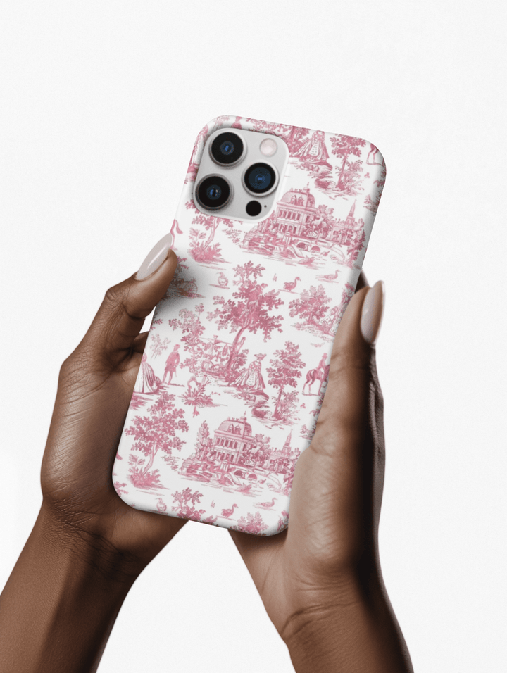 Sleek Snap Pink French Toile Cute Phone Case for iPhone 16 15 14 13 12 11 X Xs Max Xr Pro Plus Samsung Galaxy S24 S23 S22 S21 S20 Note Ultra - Studio40ParkLane