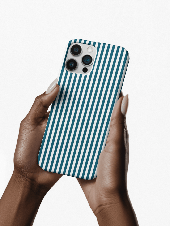 Tough Premium Teal Blue Stripes Phone Case Gift for Her - For Apple iPhone 16 Pro Max 16e iPhone 15 Pro iPhone Iphone 14 Plus 13 Pro 12 SE XR - Studio40ParkLane