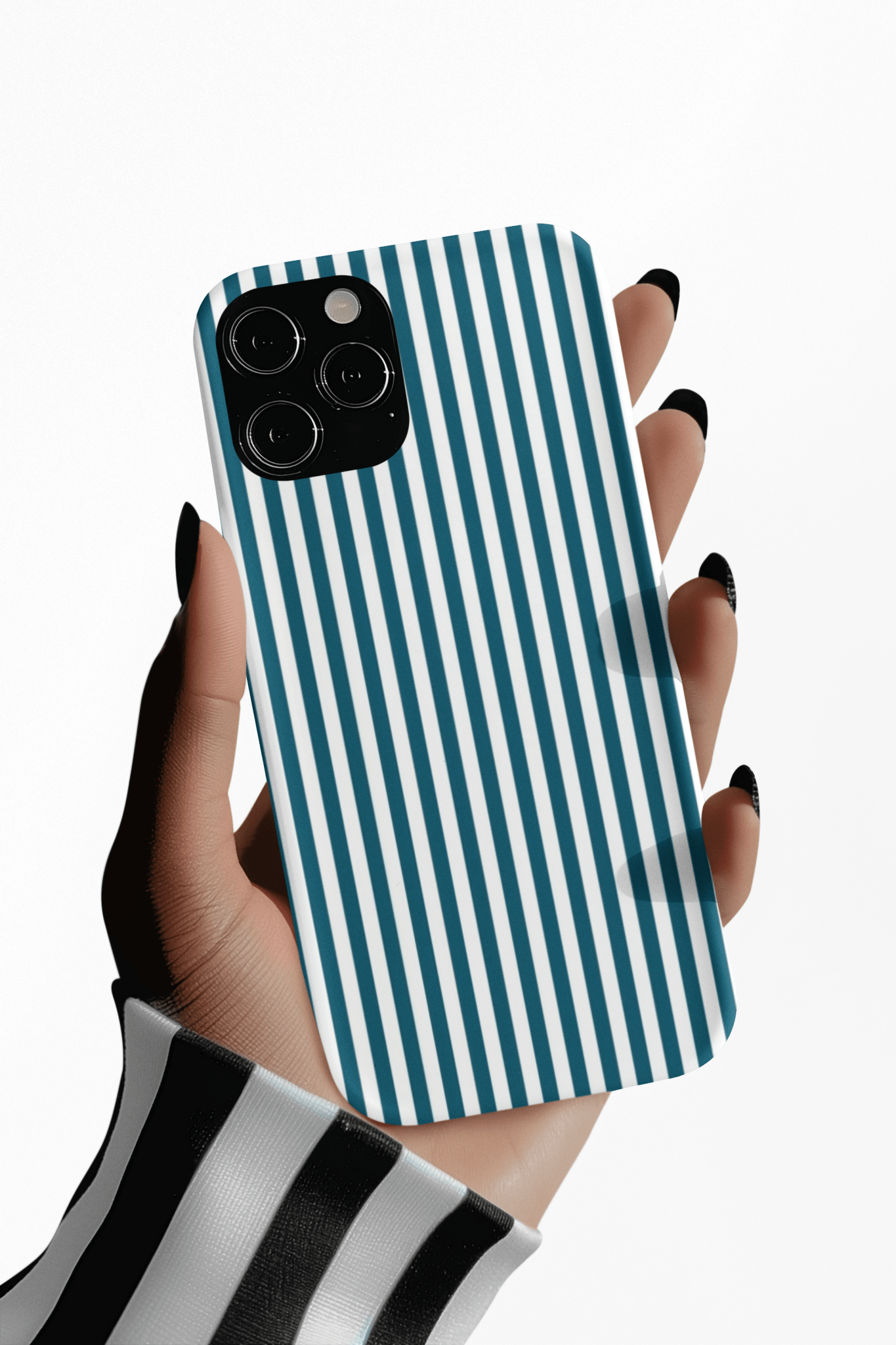 Tough Premium Teal Blue Stripes Phone Case Gift for Her - For Apple iPhone 16 Pro Max 16e iPhone 15 Pro iPhone Iphone 14 Plus 13 Pro 12 SE XR - Studio40ParkLane