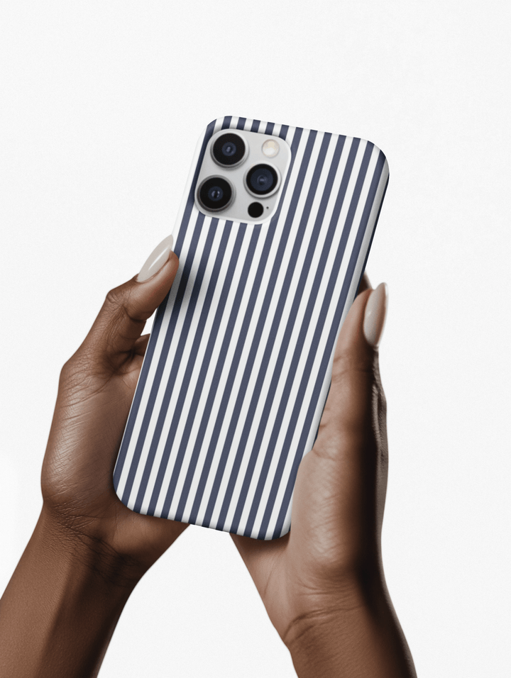 Tough Premium Navy Blue Stripes Phone Case Gift for Her - For Apple iPhone 16 Pro Max 16e iPhone 15 Pro iPhone Iphone 14 Plus 13 Pro 12 SE XR - Studio40ParkLane