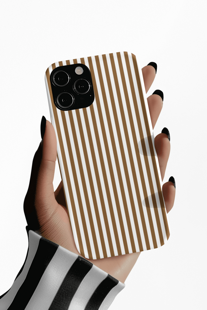 Tough Premium Mocca Brown Stripes Phone Case Gift for Her - For Apple iPhone 16 Pro Max 16e iPhone 15 Pro iPhone Iphone 14 Plus 13 Pro 12 SE XR - Studio40ParkLane