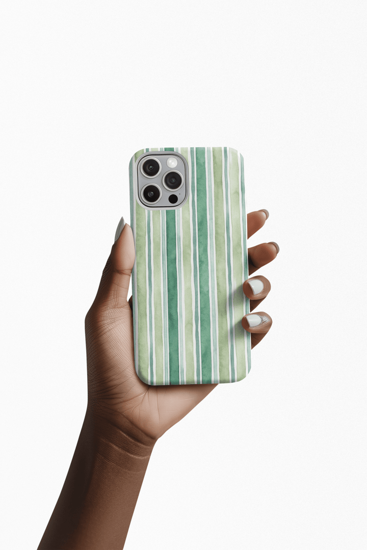 Aesthetic Tough Green Watercolor Stripes Premium Phone Case - For iPhone 17 Pro Max iPhone 16 Pro iPhone 15 Iphone 14 Plus 13 Pro 12 11 10 - Studio40ParkLane