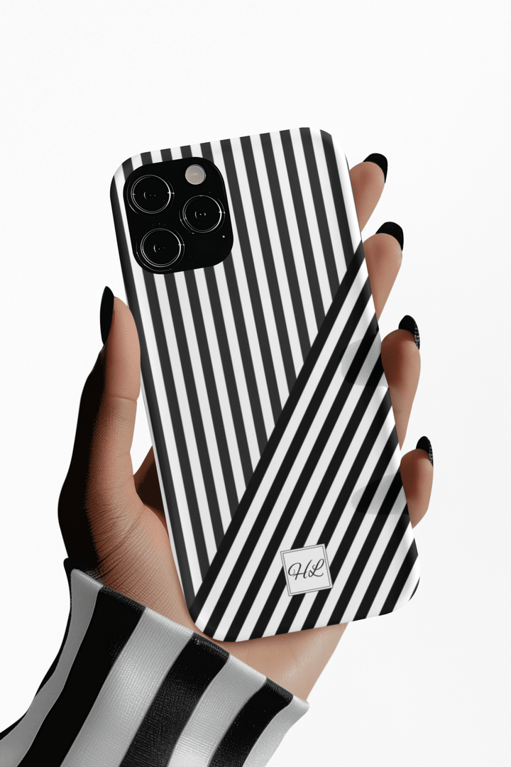 Custom Personalized Aesthetic Stripes Black White Tough Phone Case - For iPhone 17 Pro Max iPhone 16 Pro iPhone 15 Iphone 14 Plus 13 12 11 - Studio40ParkLane