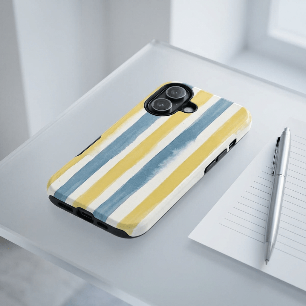 Tough Cute Yellow Stripes Phone Case, for IPhone 17 Pro Max | Iphone 17 Air, Iphone 16, IPhone 15, 14 13 12, Samsung Galaxy S26, S25, S24, S23 - Studio40ParkLane