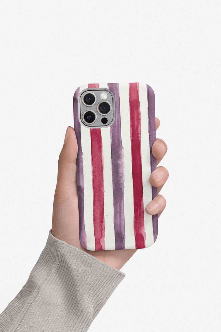 Tough Cute Wine Red Purple Stripes Phone Case, for IPhone 17 Pro Max | Iphone 17 Air, Iphone 16, IPhone 15, 14 13 12, Samsung Galaxy S26, S25, S24, S23 - Studio40ParkLane