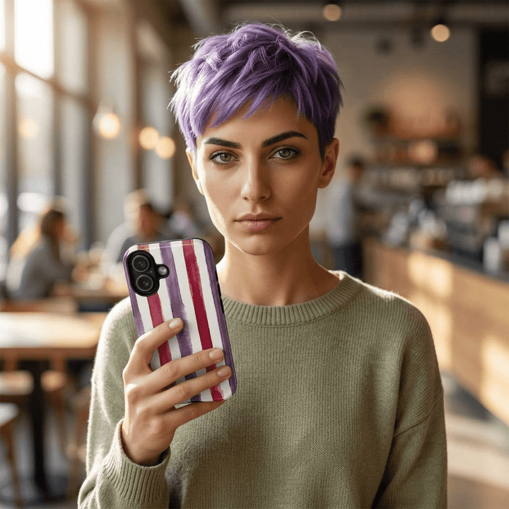 Tough Cute Wine Red Purple Stripes Phone Case, for IPhone 17 Pro Max | Iphone 17 Air, Iphone 16, IPhone 15, 14 13 12, Samsung Galaxy S26, S25, S24, S23 - Studio40ParkLane