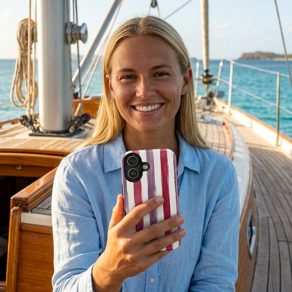 Tough Cute Wine Red Purple Stripes Phone Case, for IPhone 17 Pro Max | Iphone 17 Air, Iphone 16, IPhone 15, 14 13 12, Samsung Galaxy S26, S25, S24, S23 - Studio40ParkLane
