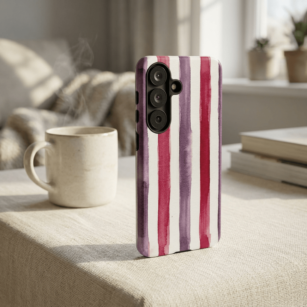 Tough Cute Wine Red Purple Stripes Phone Case, for IPhone 17 Pro Max | Iphone 17 Air, Iphone 16, IPhone 15, 14 13 12, Samsung Galaxy S26, S25, S24, S23 - Studio40ParkLane