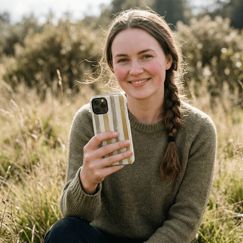Tough Cute Brown Beige Stripes Phone Case, for IPhone 17 Pro Max | Iphone 17 Air, Iphone 16, IPhone 15, 14 13 12, Samsung Galaxy S26, S25, S24, S23 - Studio40ParkLane