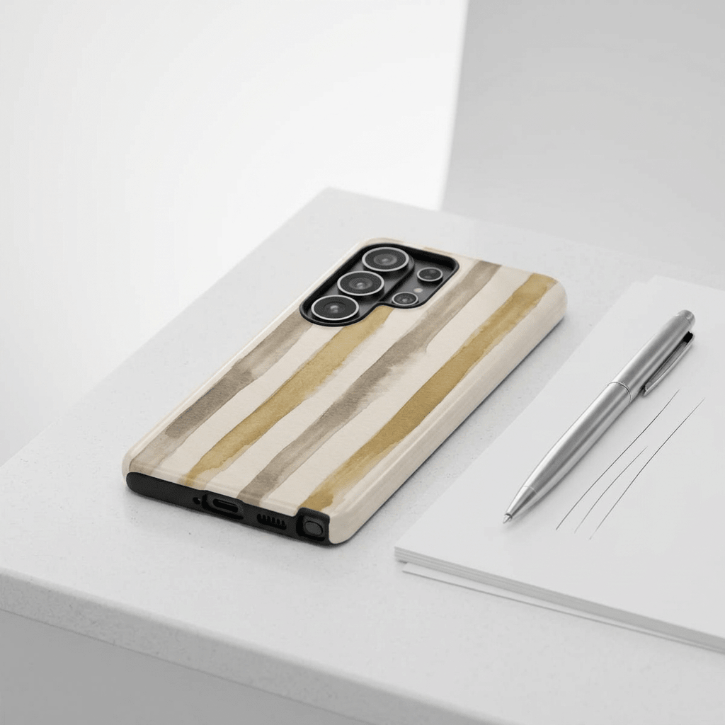 Tough Cute Brown Beige Stripes Phone Case, for IPhone 17 Pro Max | Iphone 17 Air, Iphone 16, IPhone 15, 14 13 12, Samsung Galaxy S26, S25, S24, S23 - Studio40ParkLane