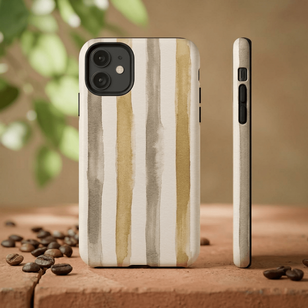 Tough Cute Brown Beige Stripes Phone Case, for IPhone 17 Pro Max | Iphone 17 Air, Iphone 16, IPhone 15, 14 13 12, Samsung Galaxy S26, S25, S24, S23 - Studio40ParkLane