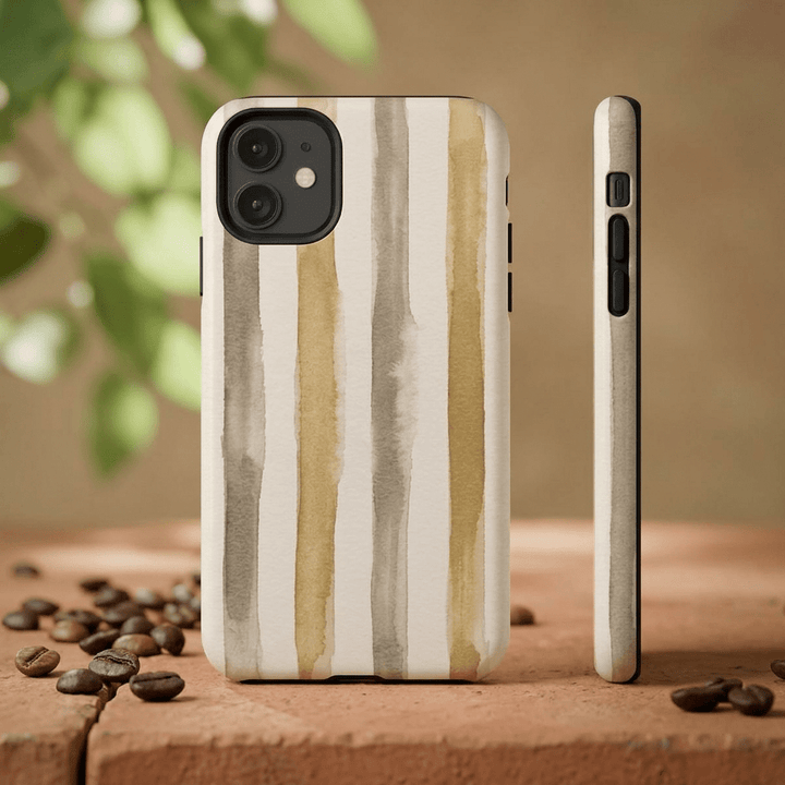Tough Cute Brown Beige Stripes Phone Case, for IPhone 17 Pro Max | Iphone 17 Air, Iphone 16, IPhone 15, 14 13 12, Samsung Galaxy S26, S25, S24, S23 - Studio40ParkLane
