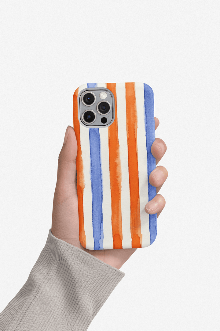 Tough Cute Blue Orange Stripes Phone Case, for IPhone 17 Pro Max | Iphone 17 Air, Iphone 16, IPhone 15, 14 13 12, Samsung Galaxy S26, S25, S24, S23 - Studio40ParkLane