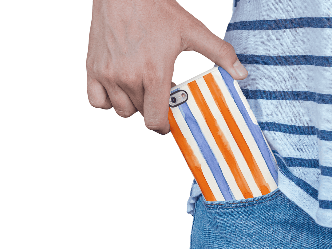 Tough Cute Blue Orange Stripes Phone Case, for IPhone 17 Pro Max | Iphone 17 Air, Iphone 16, IPhone 15, 14 13 12, Samsung Galaxy S26, S25, S24, S23 - Studio40ParkLane