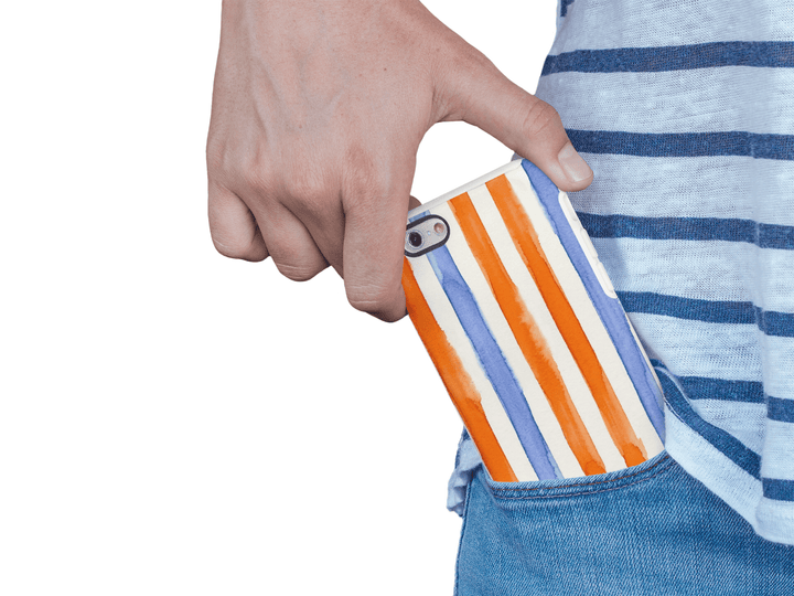 Tough Cute Blue Orange Stripes Phone Case, for IPhone 17 Pro Max | Iphone 17 Air, Iphone 16, IPhone 15, 14 13 12, Samsung Galaxy S26, S25, S24, S23 - Studio40ParkLane