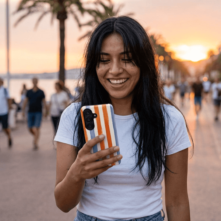 Tough Cute Blue Orange Stripes Phone Case, for IPhone 17 Pro Max | Iphone 17 Air, Iphone 16, IPhone 15, 14 13 12, Samsung Galaxy S26, S25, S24, S23 - Studio40ParkLane